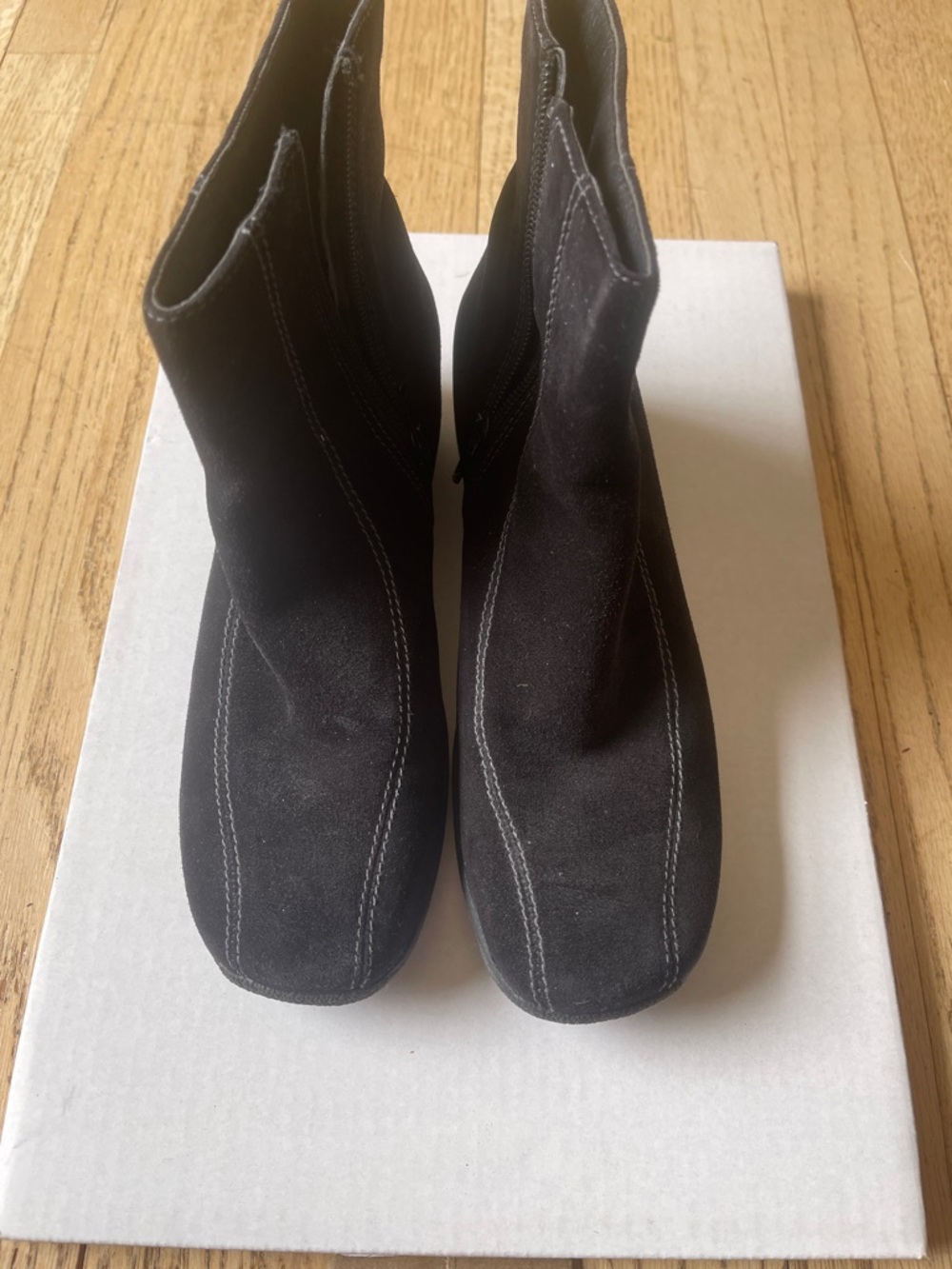 Clarks Black Suede Ankle Booties with Contrast Stitching